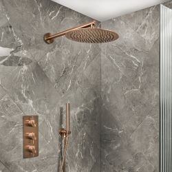 Conjunto de Ducha Termostático Moderno Triple, con Alcachofa de Ducha Mural y Telefonillo de Ducha - Disponible en Distintos Acabados (2 Salidas) - Otto