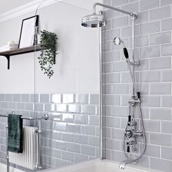 Columna de Ducha Tradicional con Mezclador Termostático de 3 Funciones, Alcachofa, Telefonillo y Llenador de Bañera Cromado y Negro - Elizabeth