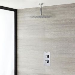 Conjunto de Ducha Termostático de 1 Función con Alcachofa Cuadrada de 300mm y Brazo de Ducha - Kubix