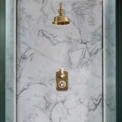 Mezclador de Ducha Termostático Tradicional de 1 Función Completo con Alcachofa de Ducha Mural - Oro Satinado - (1 Salida) - Elizabeth