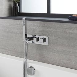 Mezclador de Ducha Termostático de 2 Salidas con Desviador, Llenador de Bañera para Rebosadero y Telefonillo - Kubix