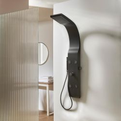Panel de Ducha Moderno con Alcahofa de Ducha, Telefonillo de Ducha y Jets de Hidromasaje - Negro - Alston