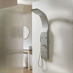 Panel de Ducha Moderno con Alcahofa de Ducha, Telefonillo de Ducha y Jets de Hidromasaje - Plateado Opaco - Alston