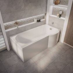 Bañera Asimétrica Belstone con Forma a P con Sección de Ducha - 1675mm x 850mm - Selección de Mampara de Bañera, Faldón Frontal, Faldón Lateral y en Versión Izquierda y Derecha - Belstone