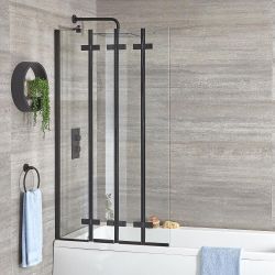 Conjunto Completo con Bañera, Mampara de Bañera Negra y Faldón Frontal Exton - Disponible en Distintas Medidas
