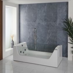 Bañera de Hidromasaje Whirlpool con Respaldo Único - 1800mm x 800mm - Cromada - Breeze