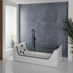 Bañera de Hidromasaje Whirlpool con Respaldo Único - 1800mm x 800mm - Negra - Breeze