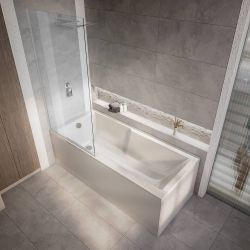 Bañera Recta Moderna con Sección de Ducha Cuadrada - 1700mm x 750mm - Selección de Mampara y Faldones - Sandford
