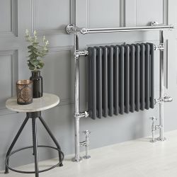 Radiador Toallero Mixto Tradicional Antracita - 930mm x 790mm (Barra Superior Angular) - Elizabeth - Elección de Termostato Wi-Fi y Oculta Cables