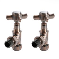 Par de Llaves Angulares Tradicionales para Radiador y Radiador Toallero para Tubos de Cobre de 15mm - Disponibles en Distintos Acabados