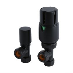 Llaves Termostáticas para Radiador Modernas en Versión Angular de Color Negro