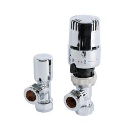 Llaves Angulares Termostáticas Cromadas para Radiadores y Toalleros con Cabezal Termostático Cromado para Tubos de Cobre de 15mm