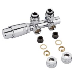 Llaves Angulares Cromadas para Radiador o Radiador Toallero Completo con Cabezal Termostático Cromado y Adaptadores para Tubos de Cobre 14mm - Multiblock H