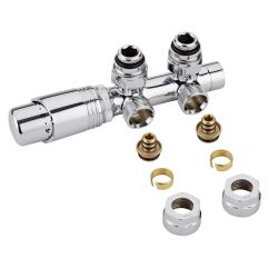 Llaves Angulares Cromadas para Radiador y Toallero con Cabezal Termostático Cromado y Adaptadores para Tubos Pex o Multicapa de 16mm - Multiblock H