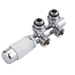 Llaves Angulares Cromadas para Radiador y Toallero con Conexión Central Completas con Cabezal Termostático Cromado y Selección de Múltiples Adaptadores - Multiblock H