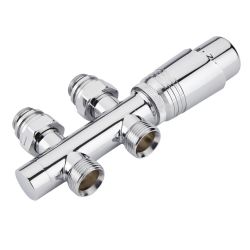 Llaves Rectas Cromadas con Cabezal Termostático Cromado para Radiador y Radiador Toallero de Conexión Central con Selección de Múltiples Adaptadores - Multiblock H