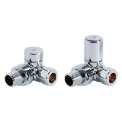 Llaves Modernas Angulares de Esquina para Radiador y Toallero Ahorra Espacio de Latón Cromado para Tubos de Cobre de 15mm