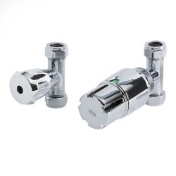 Par de Llaves Rectas Termostáticas para Radiador o Radiador Toallero para Tubos de Cobre de 15mm