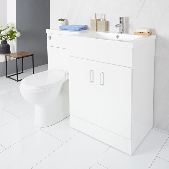 Mueble de Lavabo Blanco de Suelo Completo con Mueble Inodoro Versión Derecha - Geo
