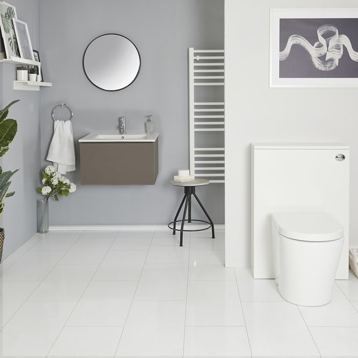 Mueble de Baño de 600mm Color Gris Opaco Completo con Cisterna, Inodoro y Lavabo Disponible con Opción LED - Newington
