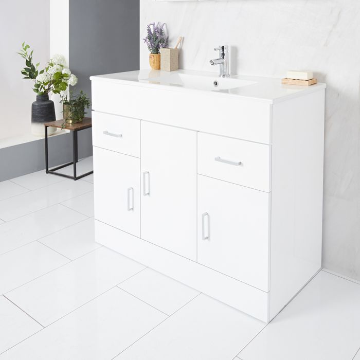 Mueble de Lavabo Blanco de Suelo de 1010mm Completo con Lavabo – Geo