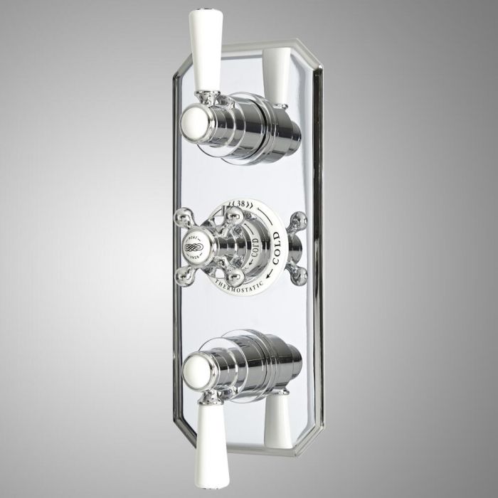 Mezclador de Ducha Tradicional Termostático Empotrable de 2 Salidas de Diseño Triple con Acabado Cromado y Blanco - Elizabeth
