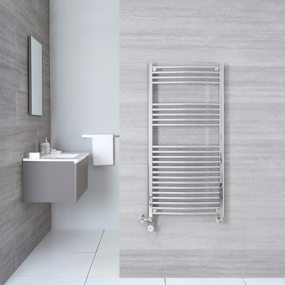 Radiador Toallero Mixto Curvo - Cromado - 1200mm x 500mm x 45mm - 448 Vatios - Ischia