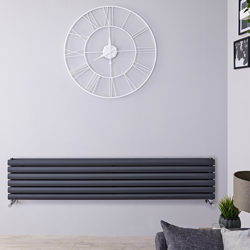 Radiador de Diseño Horizontal Doble - Antracita - 354mm x 1600mm x 78mm - 1100 Vatios - Revive