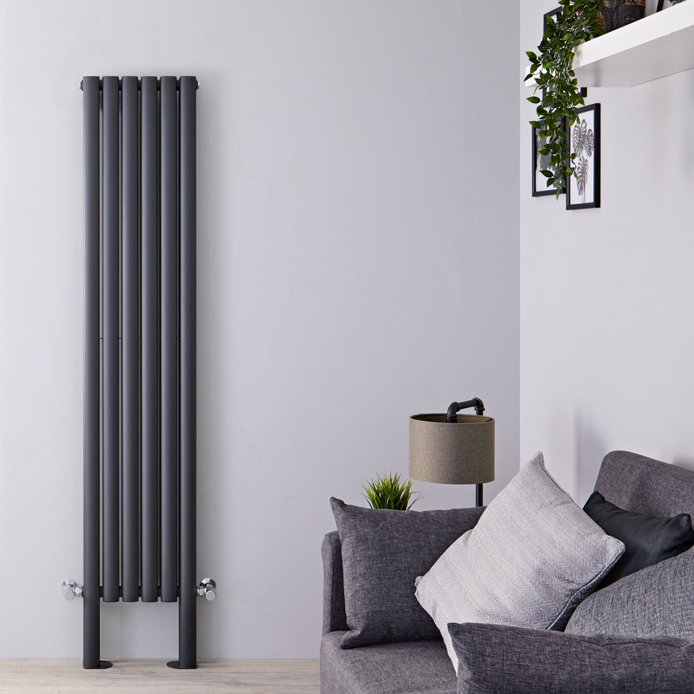 Radiador de Diseño Vertical Doble Con Pies de Soporte - Antracita - 1800mm x 354mm x 78mm - 1228 Vatios - Revive Plus