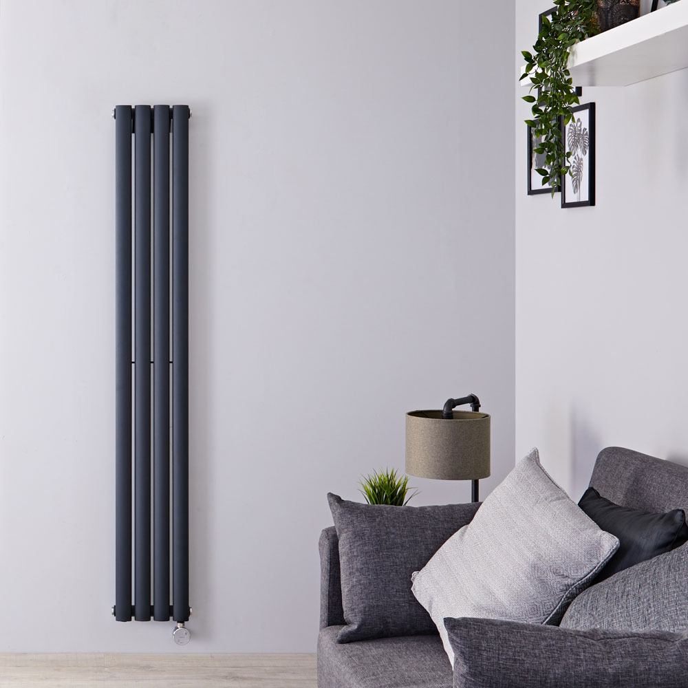 Radiador de Diseño Eléctrico Vertical - Antracita - 1600mm x 236mm x 56mm - Elemento Termostático de 800W - Revive