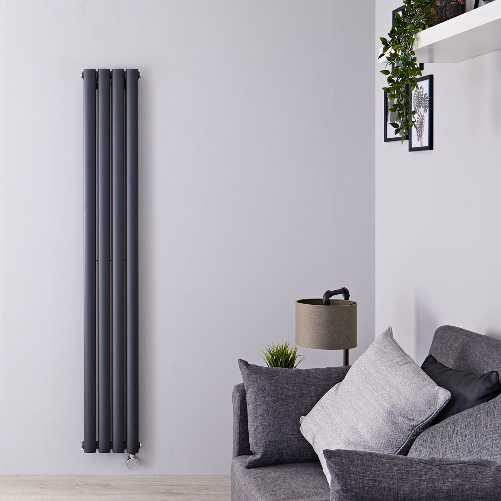 Radiador de Diseño Eléctrico Vertical Doble - Antracita - 1600mm x 236mm x 78mm - 1 Elemento de 1200W - Revive