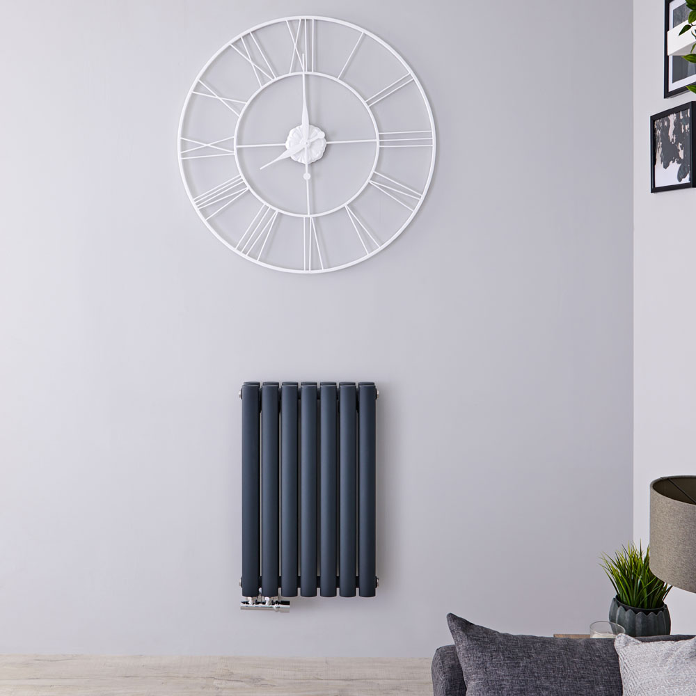 Radiador de Diseño Horizontal Doble Con Conexión Central - Antracita - 635mm x 415mm x 78mm - 729 Vatios - Revive Caldae