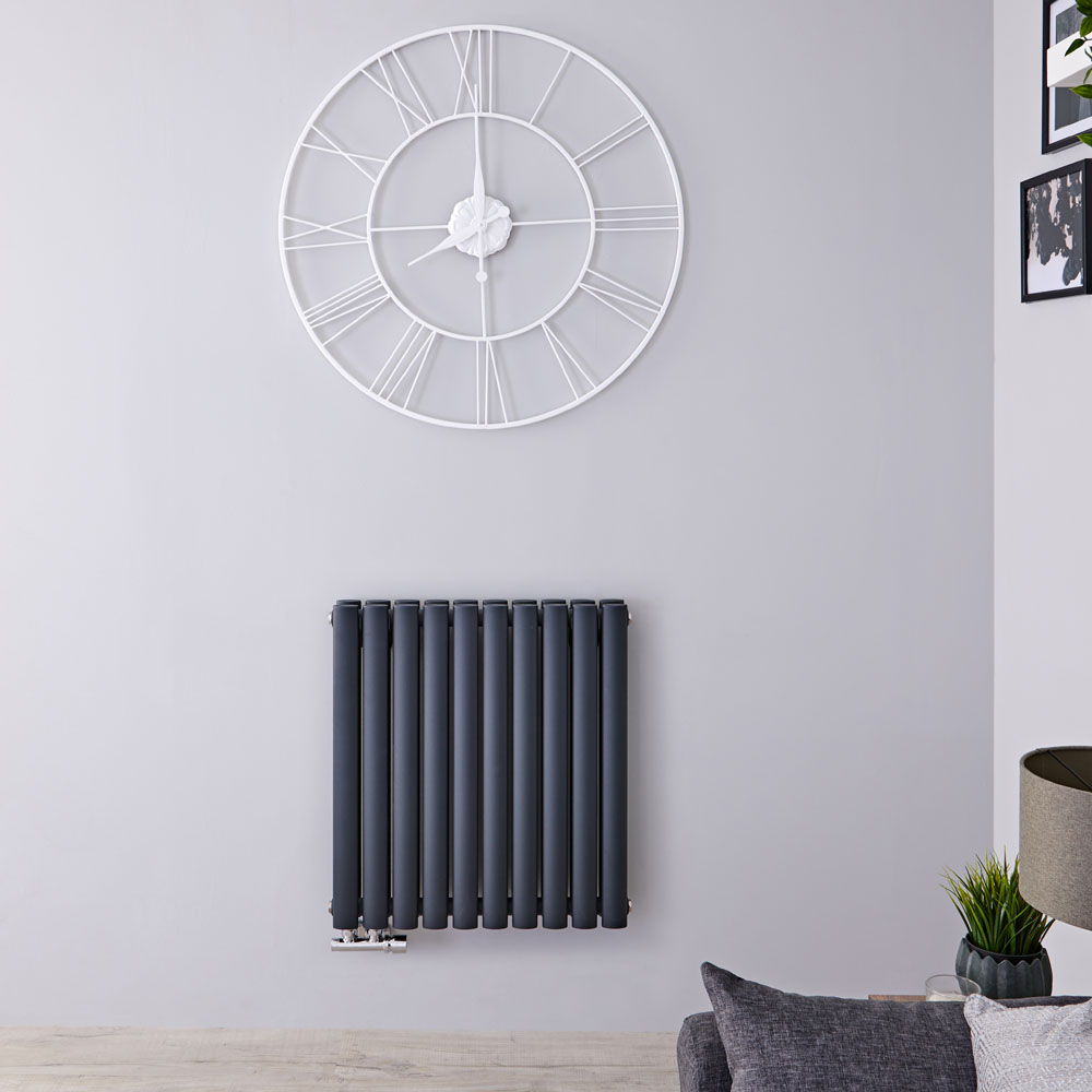 Radiador de Diseño Horizontal Doble Con Conexión Central - Antracita - 635mm x 590mm x 78mm - 1042 Vatios - Revive Caldae