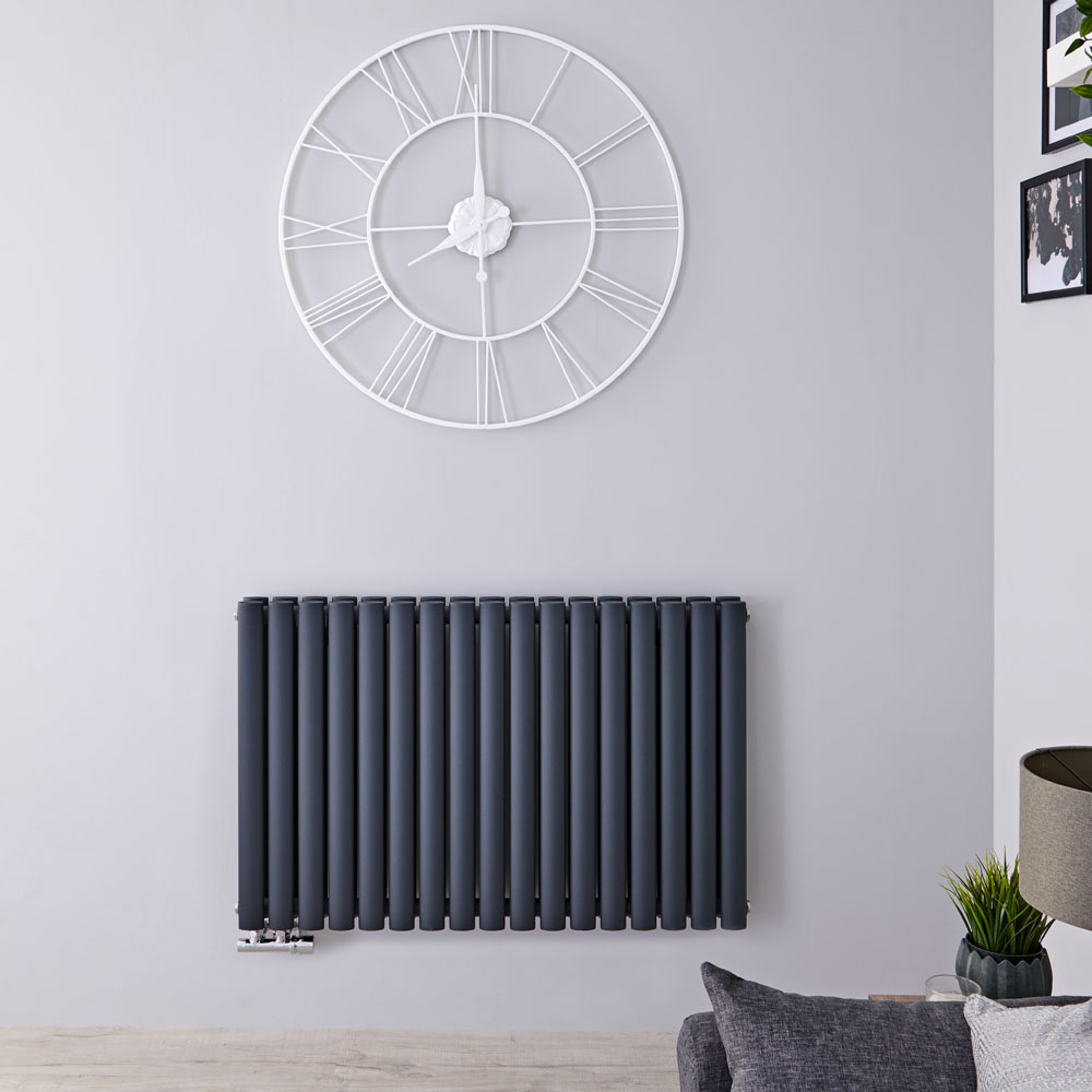 Radiador de Diseño Horizontal Doble Con Conexión Central - Antracita - 635mm x 1000mm x 78mm - 1773 Vatios - Revive Caldae