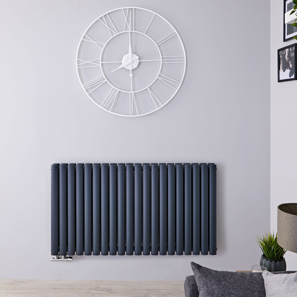 Radiador de Diseño Horizontal Doble Con Conexión Central - Antracita - 635mm x 1180mm x 78mm - 2086 Vatios - Revive Caldae