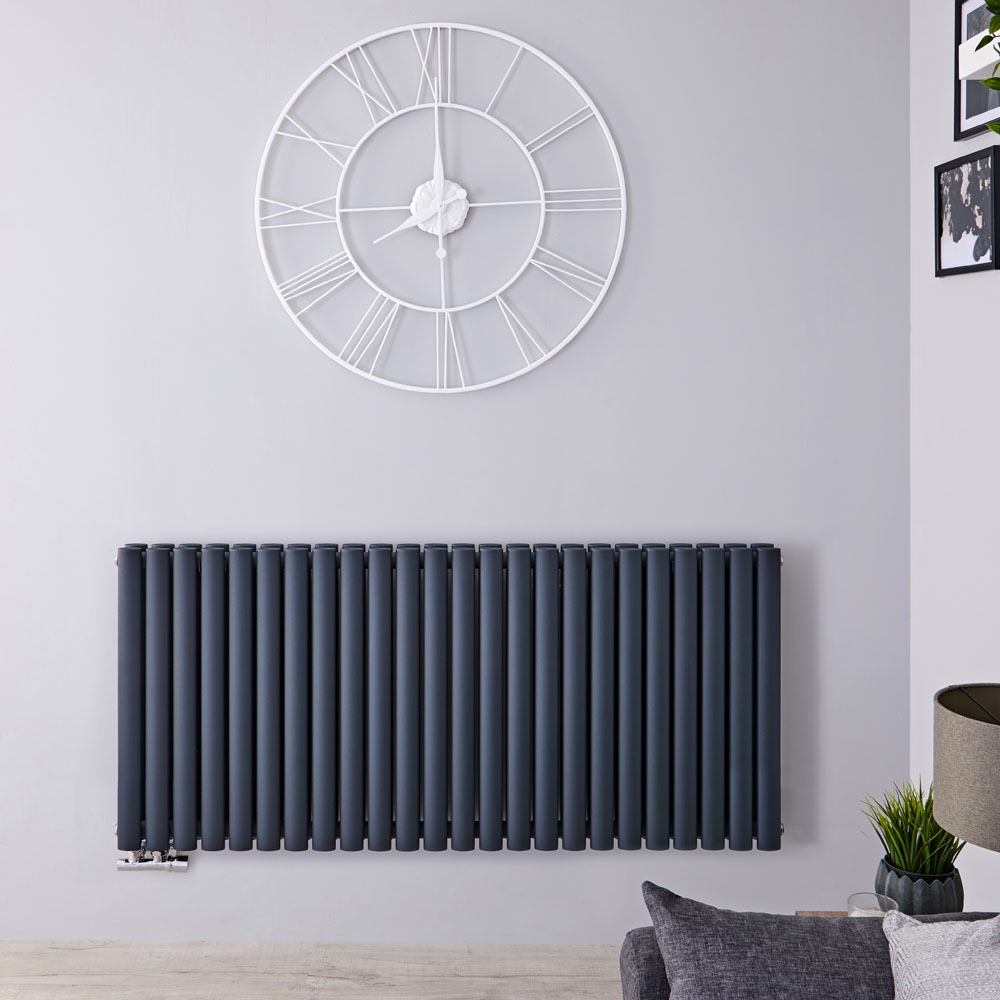 Radiador de Diseño Horizontal Doble Con Conexión Central - Antracita - 635mm x 1411mm x 78mm - 2503 Vatios - Revive Caldae