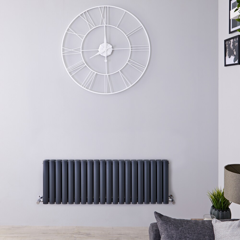 Radiador de Diseño Horizontal Doble - Antracita - 400mm x 1180mm x 78mm -1238 Vatios – Revive