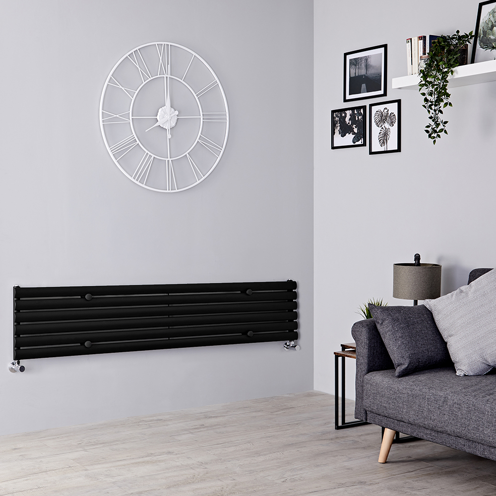 Radiador de Diseño Horizontal - Negro Mate - 354mm x 1600mm x 56mm - 814 Vatios - Revive