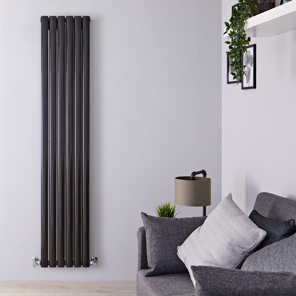 Radiador de Diseño Vertical Doble - Negro Lúcido - 1600mm x 354mm x 56mm - 1228 Vatios - Revive