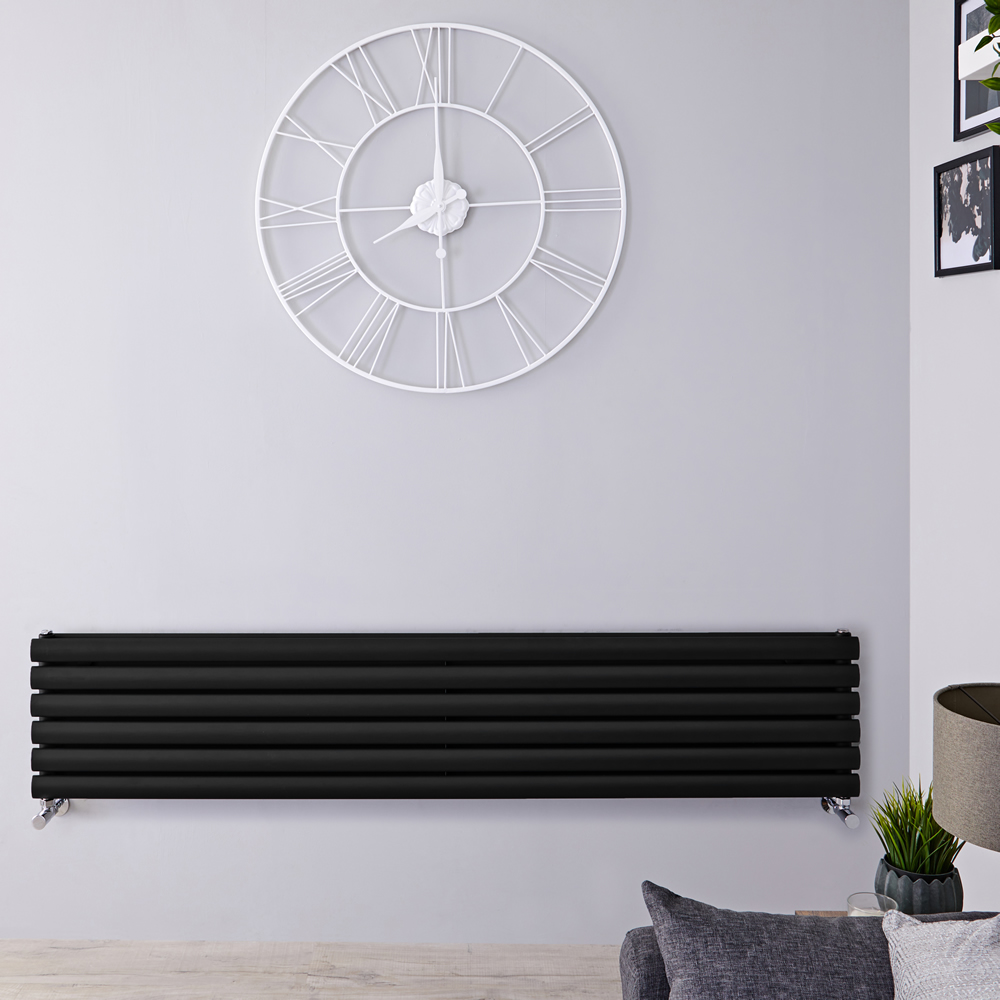 Radiador de Diseño Horizontal Doble - Negro Mate - 354mm x 1600mm x 78mm - 1100 Vatios - Revive