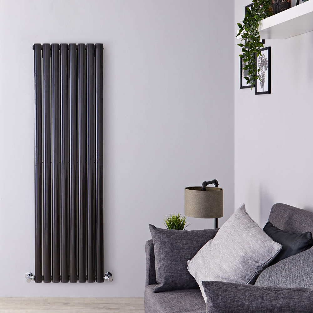 Radiador de Diseño Vertical Doble - Negro Lúcido - 1600mm x 472mm x 78mm - 1638 Vatios - Revive