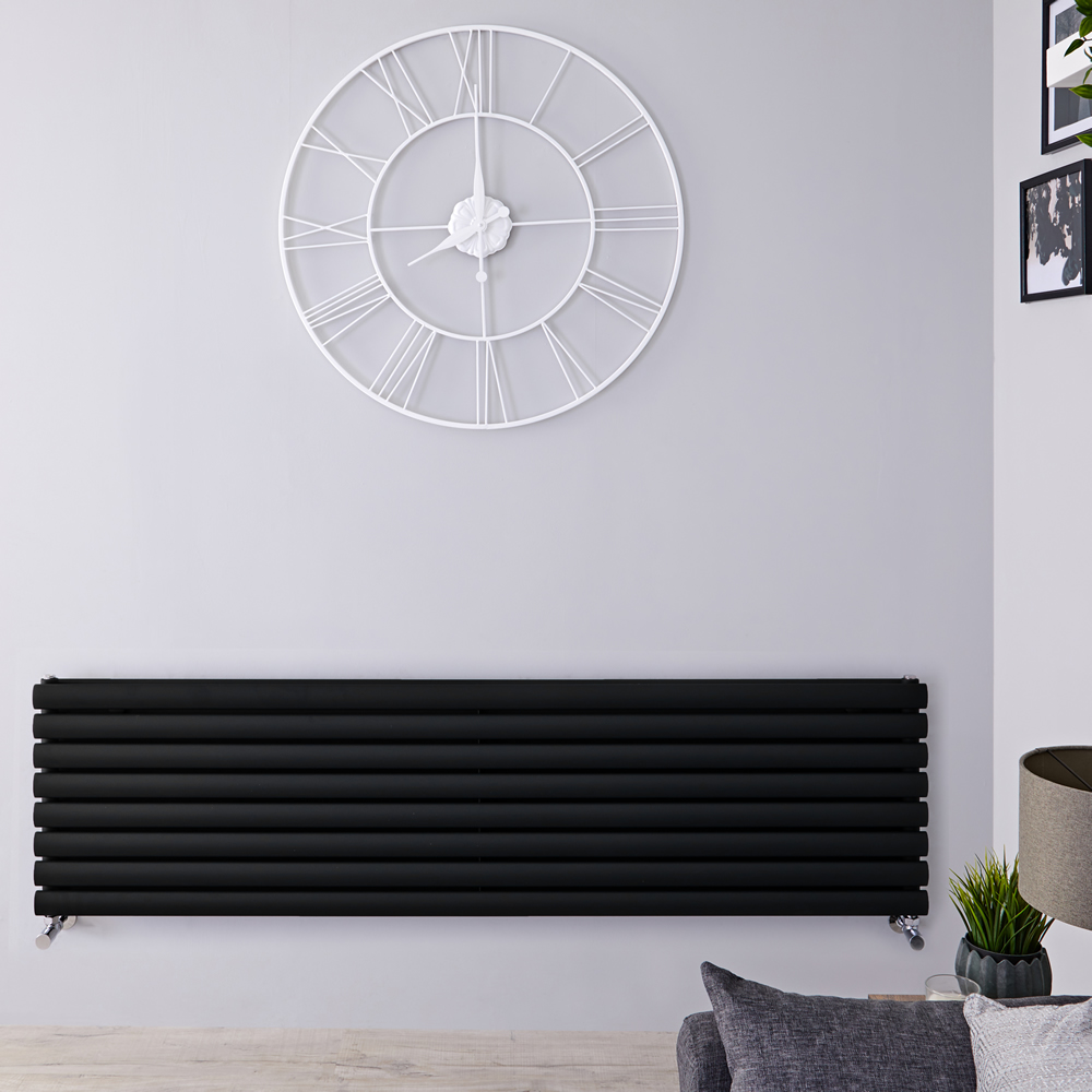 Radiador de Diseño Horizontal Doble - Negro Mate - 472mm x 1600mm x 78mm - 1611 Vatios - Revive