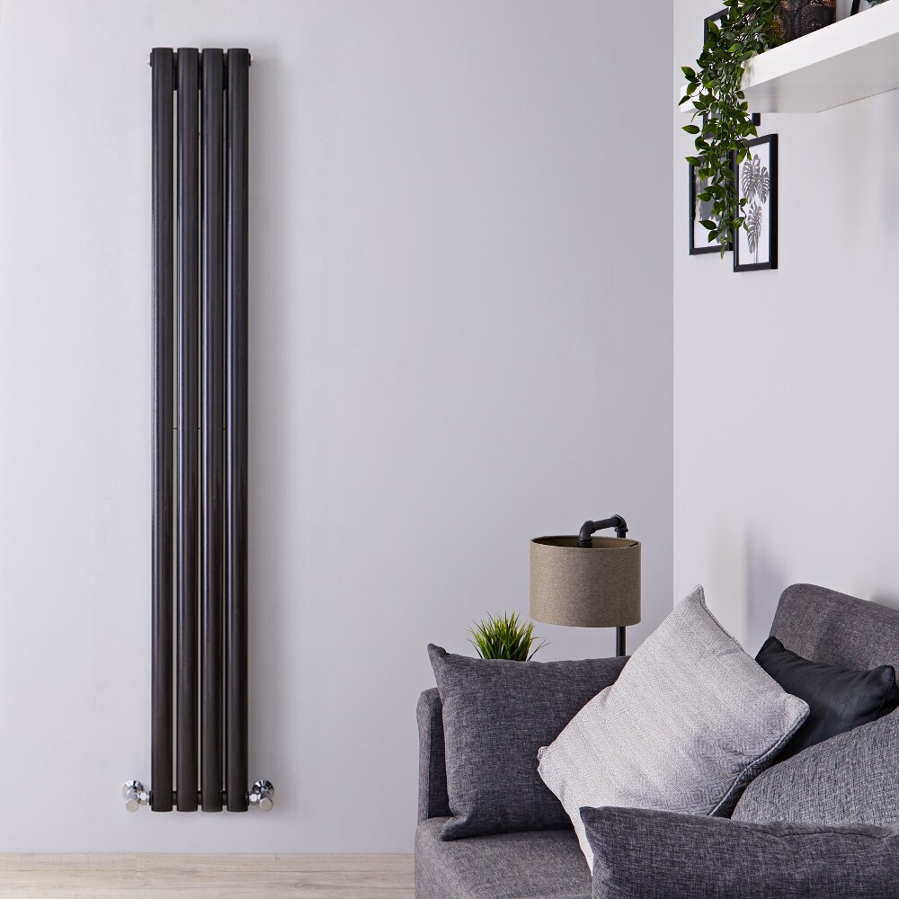 Radiador de Diseño Vertical Ahorra Espacio - Negro Lúcido - 1600mm x 236mm x 56mm - 560 Vatios - Revive