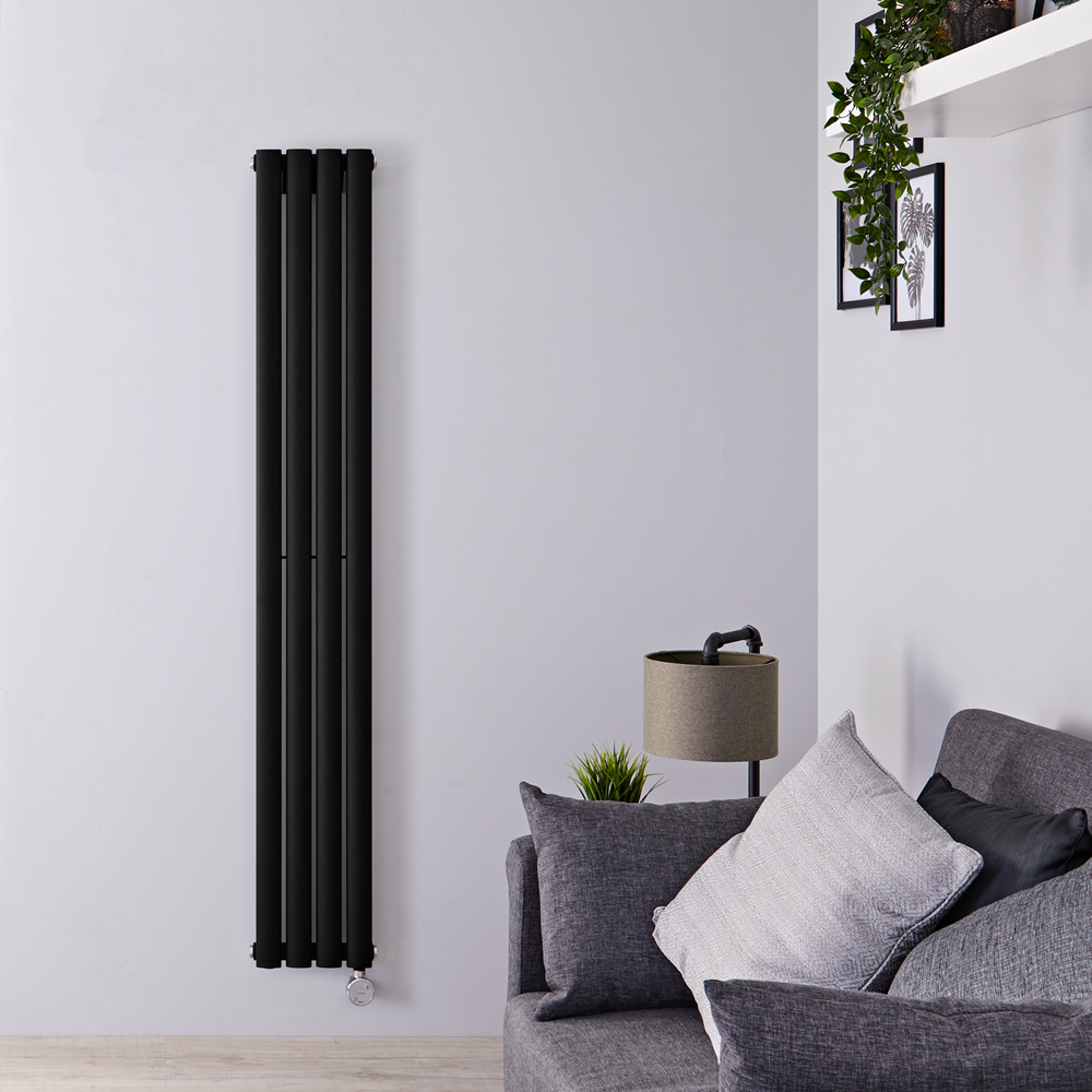 Radiador de Diseño Eléctrico Vertical - Negro Opaco - 1600mm x 236mm x 56mm - Elemento Termostático de 800W - Revive