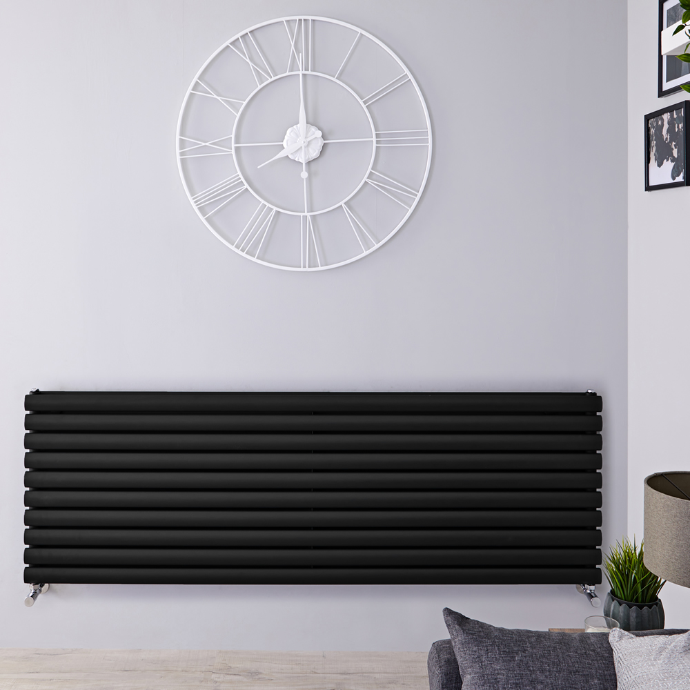 Radiador de Diseño Horizontal Doble - Negro Mate - 590mm x 1600mm x 78mm - 1881 Vatios - Revive