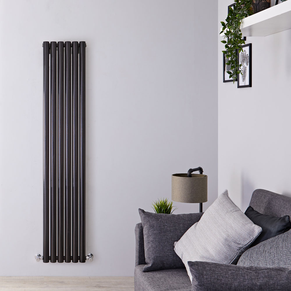 Radiador de Diseño Vertical - Negro Lúcido - 1600mm x 354mm x 82mm - 959 Vatios - Savy