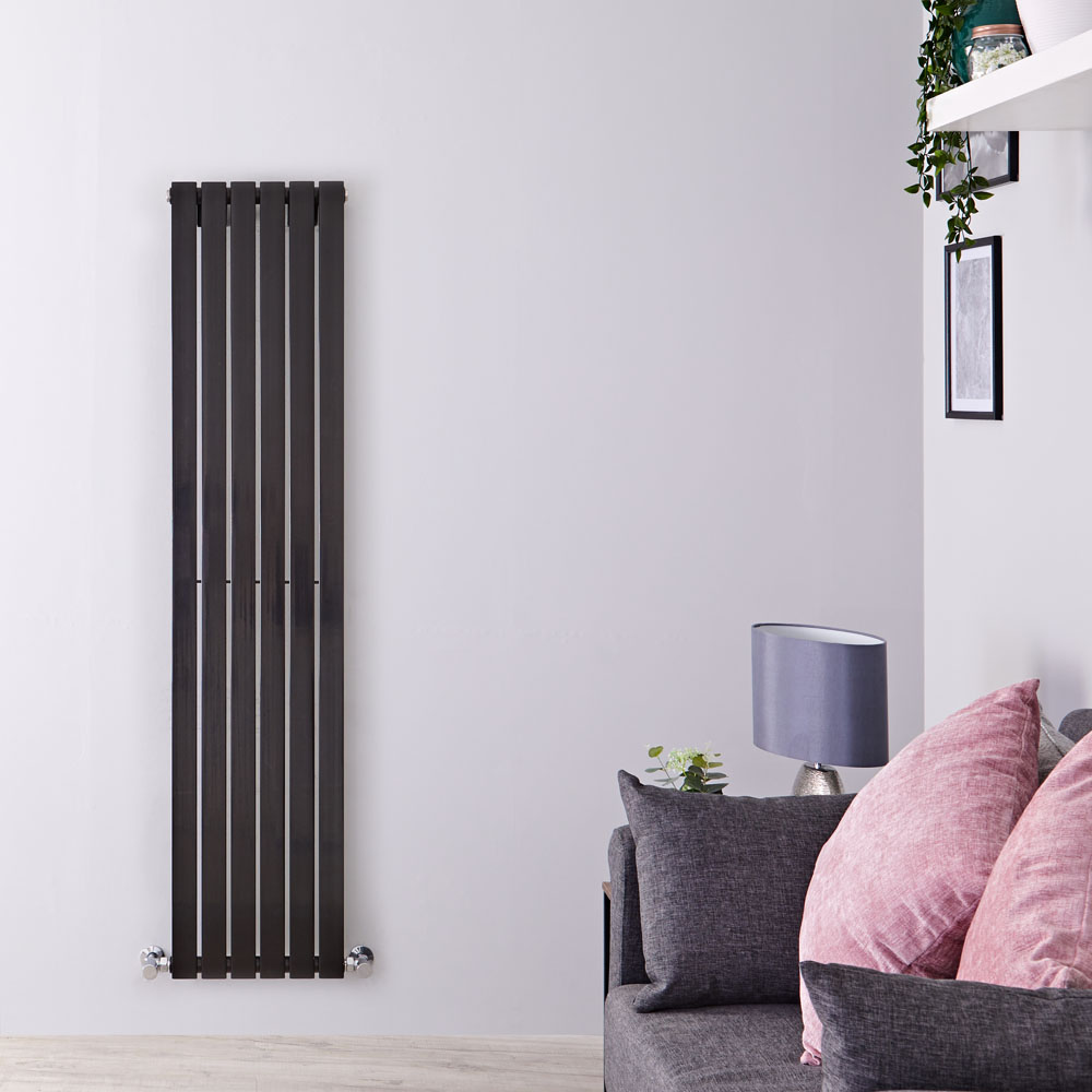 Radiador de Diseño Vertical - Negro Lúcido - 1600mm x 354mm x 54mm - 861 Vatios - Sloane
