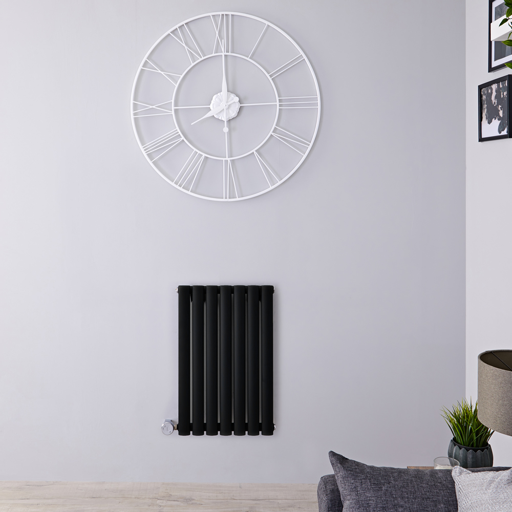 Radiador de Diseño Eléctrico Horizontal - Negro Mate - 635mm x 415mm x 55mm - Elemento Termostático de 400W - Revive