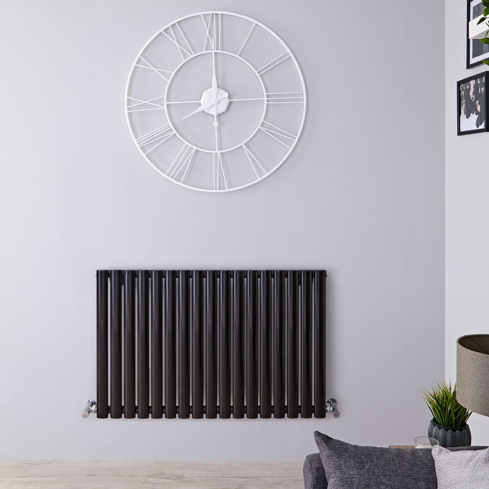 Radiador de Diseño Horizontal - Negro Lúcido - 635mm x 1000mm x 55mm - 1014 Vatios - Revive