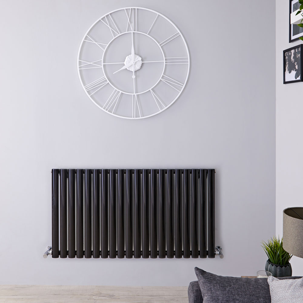 Radiador de Diseño Horizontal - Negro Lúcido - 635mm x 1180mm x 56mm - 1193 Vatios - Revive